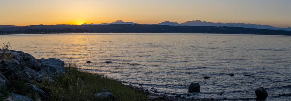 Sunset over Dyes Inlet with Olympic Mountains